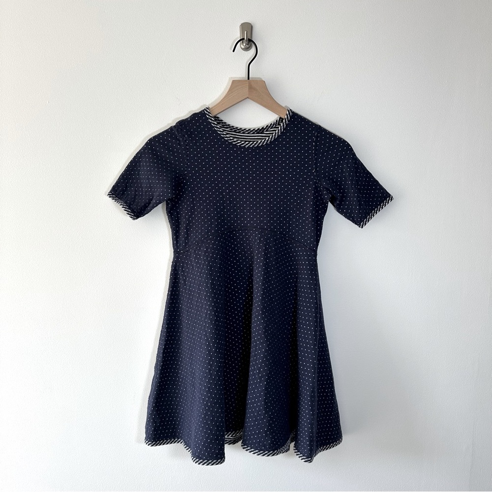 Hanna Andersson Navy Blue Stripe Dot Reversible Twirl Dress Size 120cm 6-7yrs